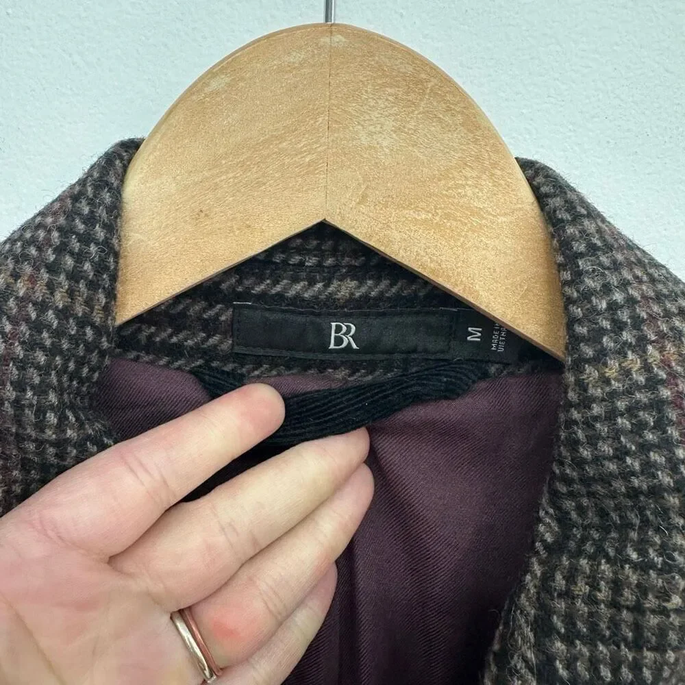 Banana Republic Men’s Houndstooth Brown Plaid Wool Blend Long Line Carcoat